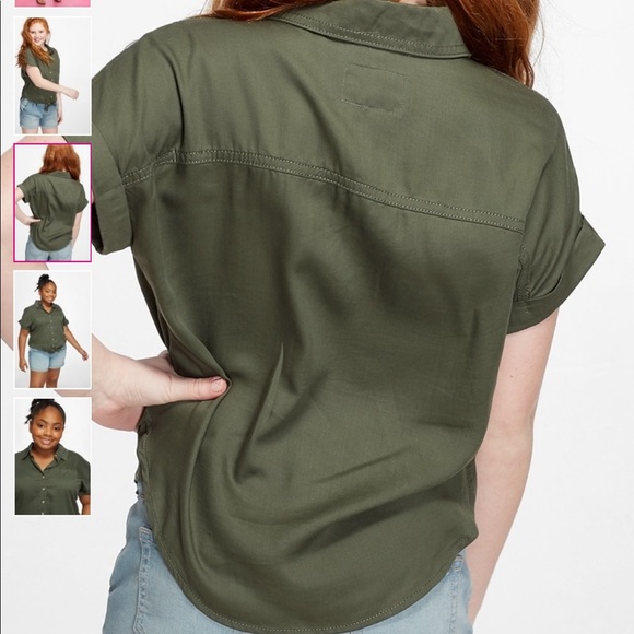 Olive Tie Hem Button Up Shirt - Picture 2 of 2